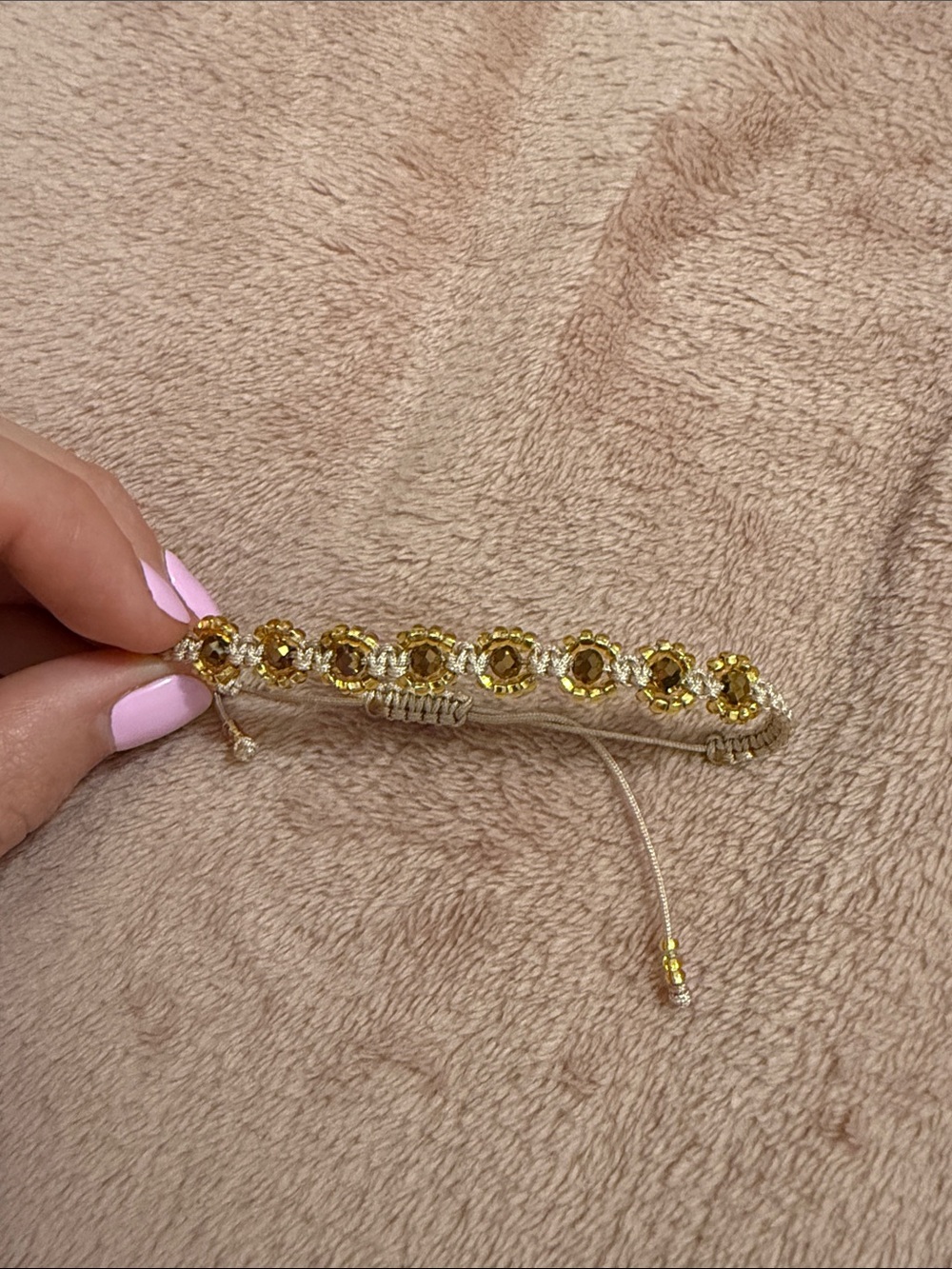 Gold Crystal Beaded Adjustable Bracelet